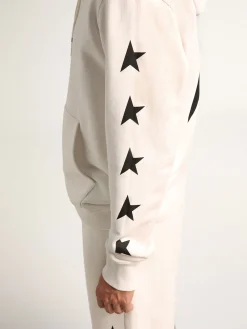 Store Golden Goose Moletom com capuz Alighiero Coleção Star branco vintage com estrelas pretas em contraste Cor: branco vintage