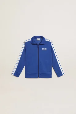 Online Golden Goose Moletom com zíper azul com faixa branca e estrelas azuis Star Collection