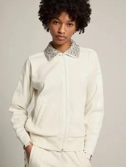 Best Golden Goose Moletom com zíper Denise Coleção Star branco papiro e gola com cristais Cor: branco papiro