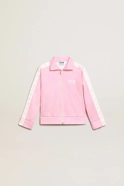 Store Golden Goose Moletom com zíper rosa com faixa branca e estrelas rosa Star Collection
