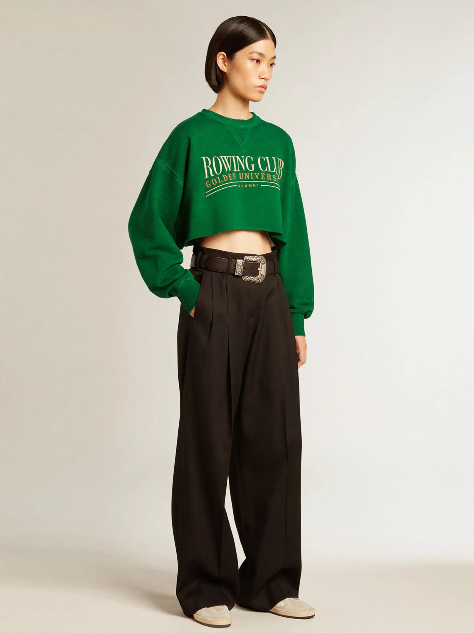 New Golden Goose Moletom cropped de gola redonda de algodão verde Coleção Journey