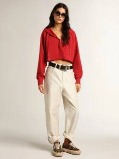 Hot Golden Goose Moletom cropped vermelho com capuz Cor: vermelho délavé