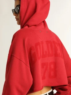 Hot Golden Goose Moletom cropped vermelho com capuz Cor: vermelho délavé