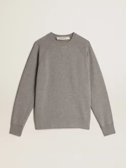 Store Golden Goose Moletom de algodão cinza mescla com manifesto nas costas Coleção Journey