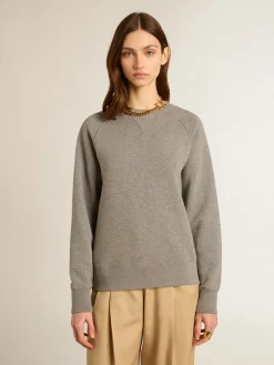 Store Golden Goose Moletom de algodão cinza mescla com manifesto nas costas Coleção Journey