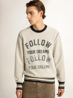 Outlet Golden Goose Moletom de gola redonda cinza com escrita Cor: cinza mescla