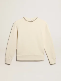 Online Golden Goose Moletom de gola redonda de algodão branco usado com cristais aplicados à mão Coleção Journey