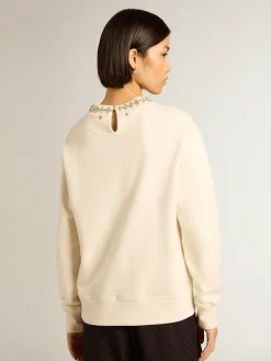 Online Golden Goose Moletom de gola redonda de algodão branco usado com cristais aplicados à mão Coleção Journey