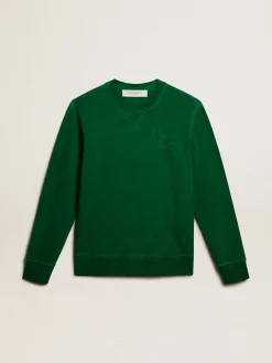 Store Golden Goose Moletom de gola redonda em fleece de algodão verde Coleção Journey