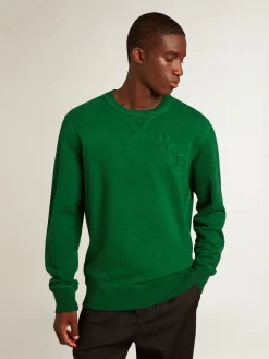 Store Golden Goose Moletom de gola redonda em fleece de algodão verde Coleção Journey