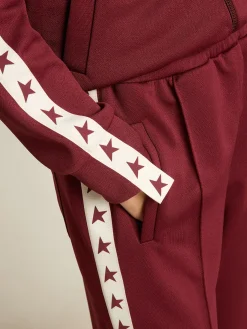 Cheap Golden Goose Moletom feminino bordô com zíper, faixa branca e estrelas em contraste Star Collection