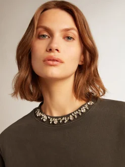 Flash Sale Golden Goose Moletom feminino cinza antracite com cristais Cor: cinza antracite