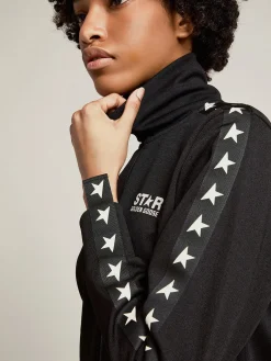 Shop Golden Goose Moletom feminino preto com zíper e estrelas brancas Star Collection