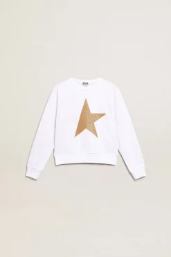 Hot Golden Goose Moletom infantil feminino branco com maxiestrela dourada na frente Coleção Star