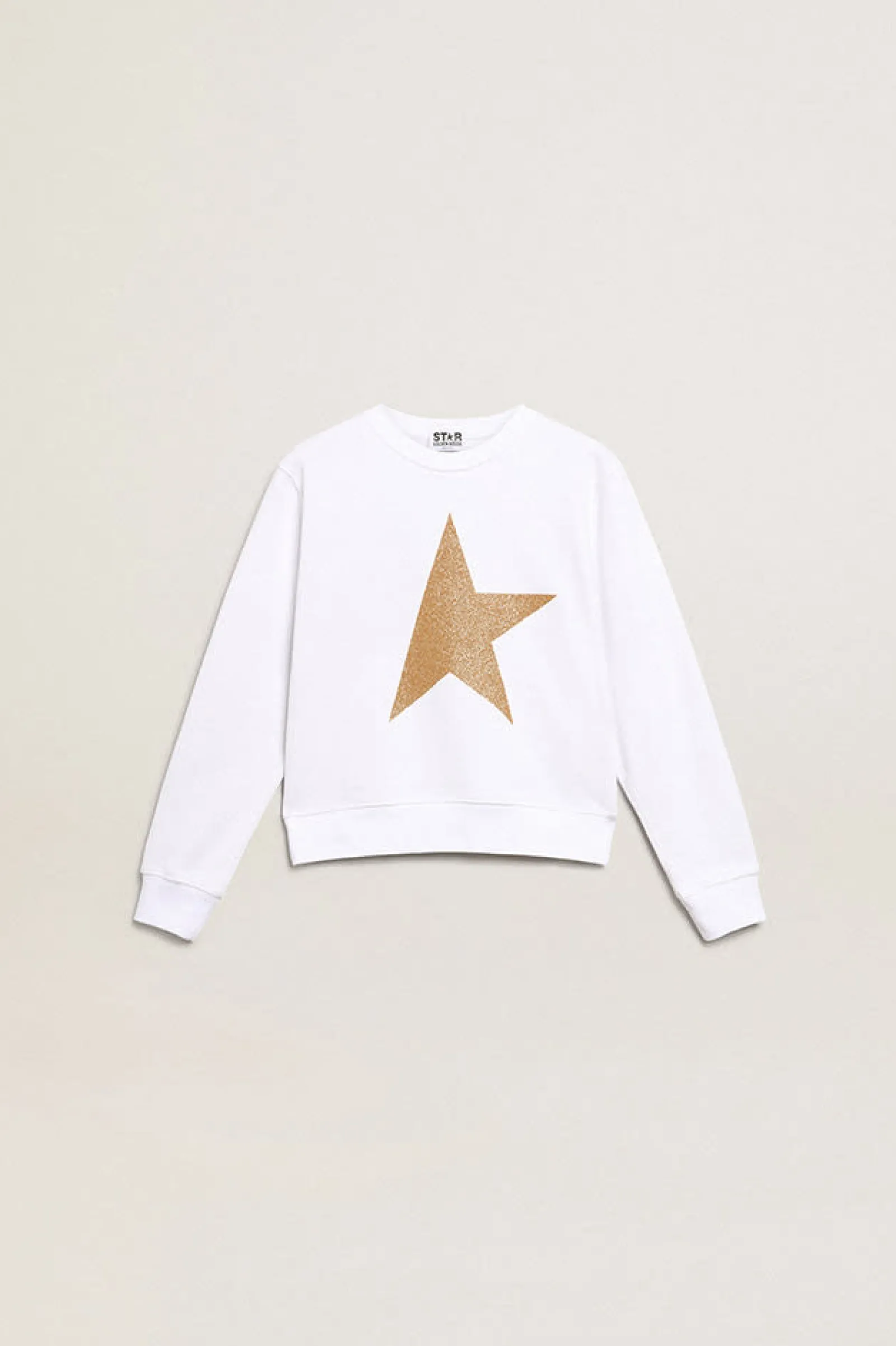 Hot Golden Goose Moletom infantil feminino branco com maxiestrela dourada na frente Coleção Star