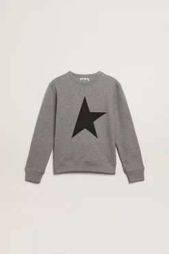Store Golden Goose Moletom infantil masculino cinza com maxiestrela preta na frente Coleção Star