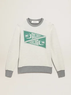 Cheap Golden Goose Moletom masculino cinza mescla com estampa verde Cor: cinza mescla