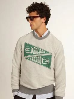 Cheap Golden Goose Moletom masculino cinza mescla com estampa verde Cor: cinza mescla