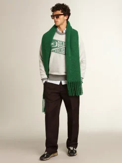 Cheap Golden Goose Moletom masculino cinza mescla com estampa verde Cor: cinza mescla