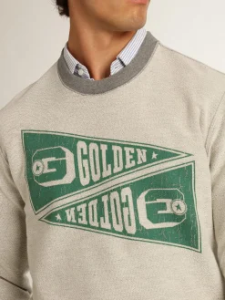Cheap Golden Goose Moletom masculino cinza mescla com estampa verde Cor: cinza mescla