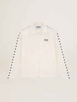 New Golden Goose Moletom masculino cor de papiro com zíper e estrelas pretas Star Collection