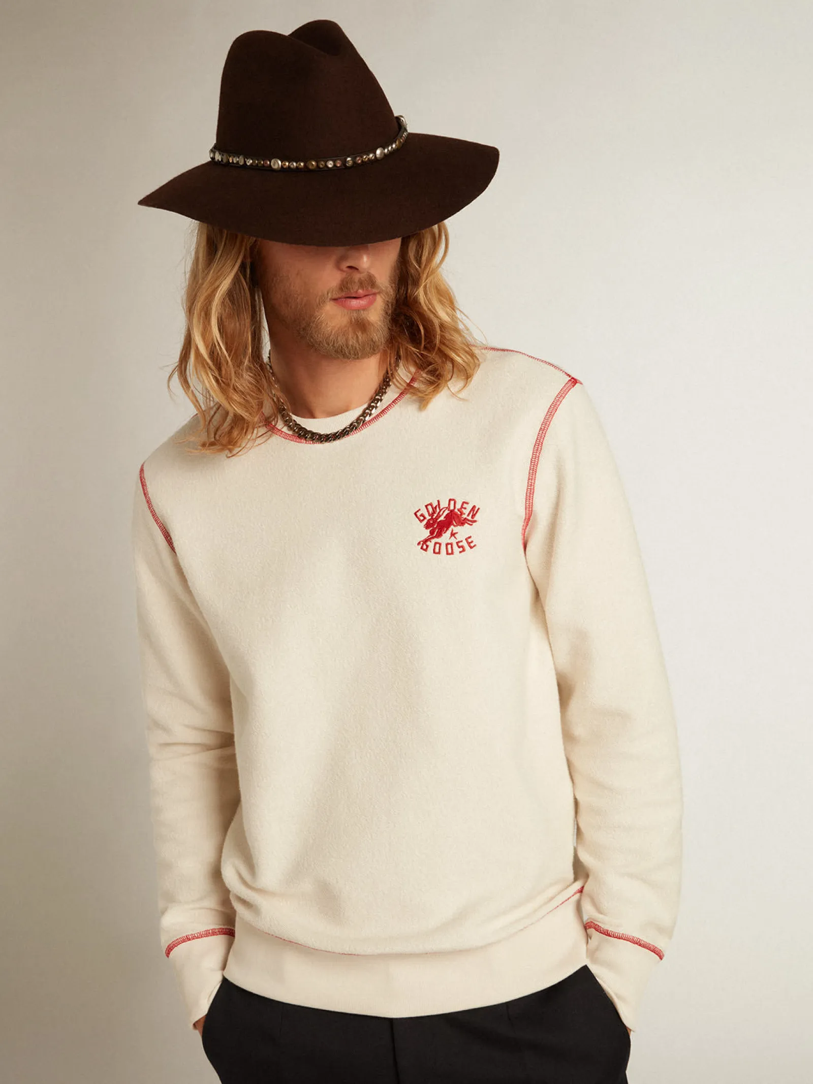 New Golden Goose Moletom Masculino na cor branco heritage com logo CNY Cor: branco heritage