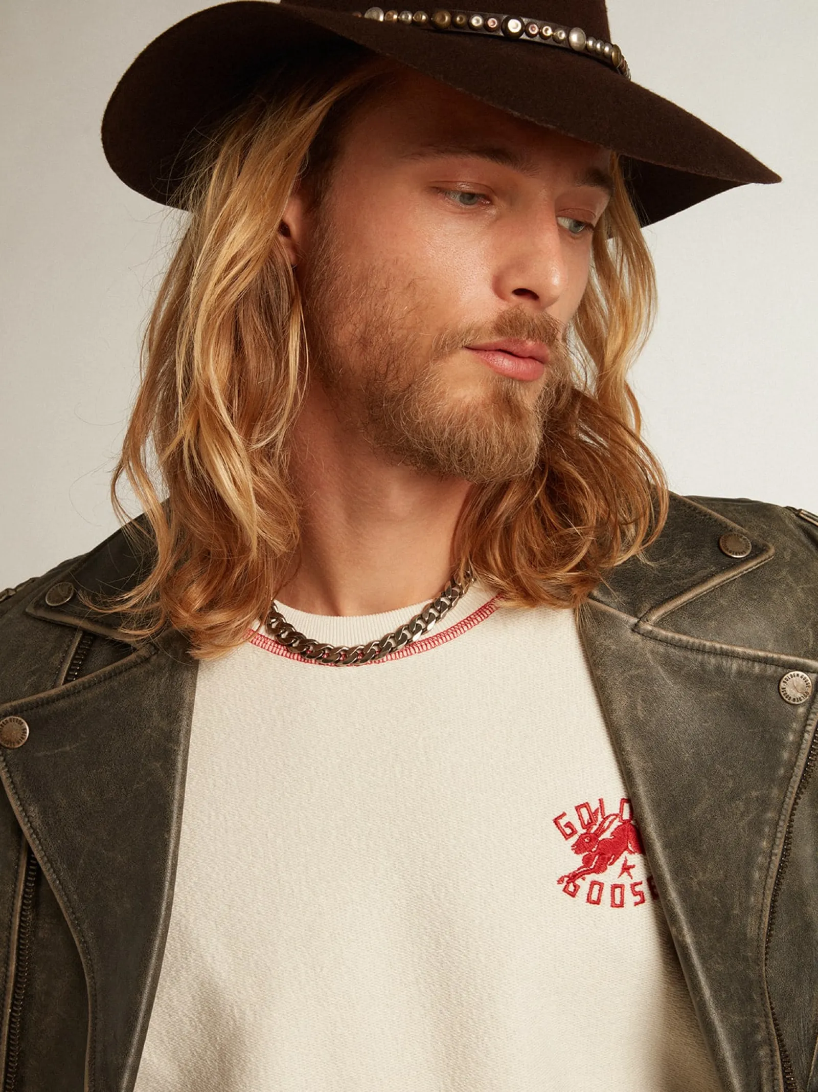 New Golden Goose Moletom Masculino na cor branco heritage com logo CNY Cor: branco heritage