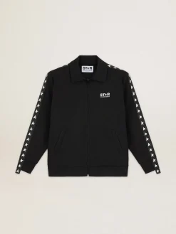 Hot Golden Goose Moletom masculino preto com zíper com estrelas brancas Star Collection