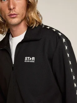 Hot Golden Goose Moletom masculino preto com zíper com estrelas brancas Star Collection