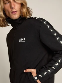 Hot Golden Goose Moletom masculino preto com zíper com estrelas brancas Star Collection