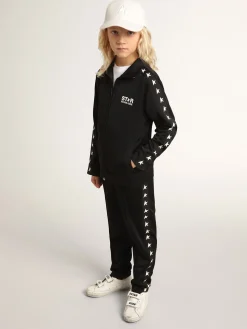 Fashion Golden Goose Moletom preto com zíper e estrelas brancas em contraste Star Collection