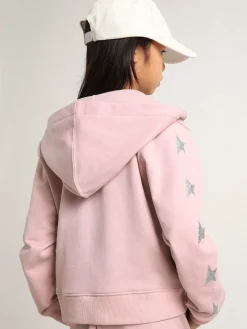 Best Sale Golden Goose Moletom rosa com capuz e estrelas de glitter prateado Cor: rosa