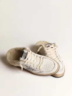 Hot Golden Goose Mule Ball Star com estrela de glitter e forro de shearling Cabedal de napa branca