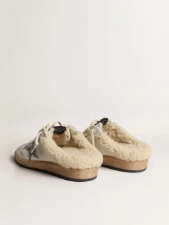 Hot Golden Goose Mule Ball Star com estrela de glitter e forro de shearling Cabedal de napa branca
