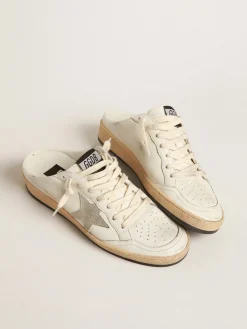 Hot Golden Goose Mule Ball Star de napa com estrela de suede cinza gelo Cabedal de napa branca