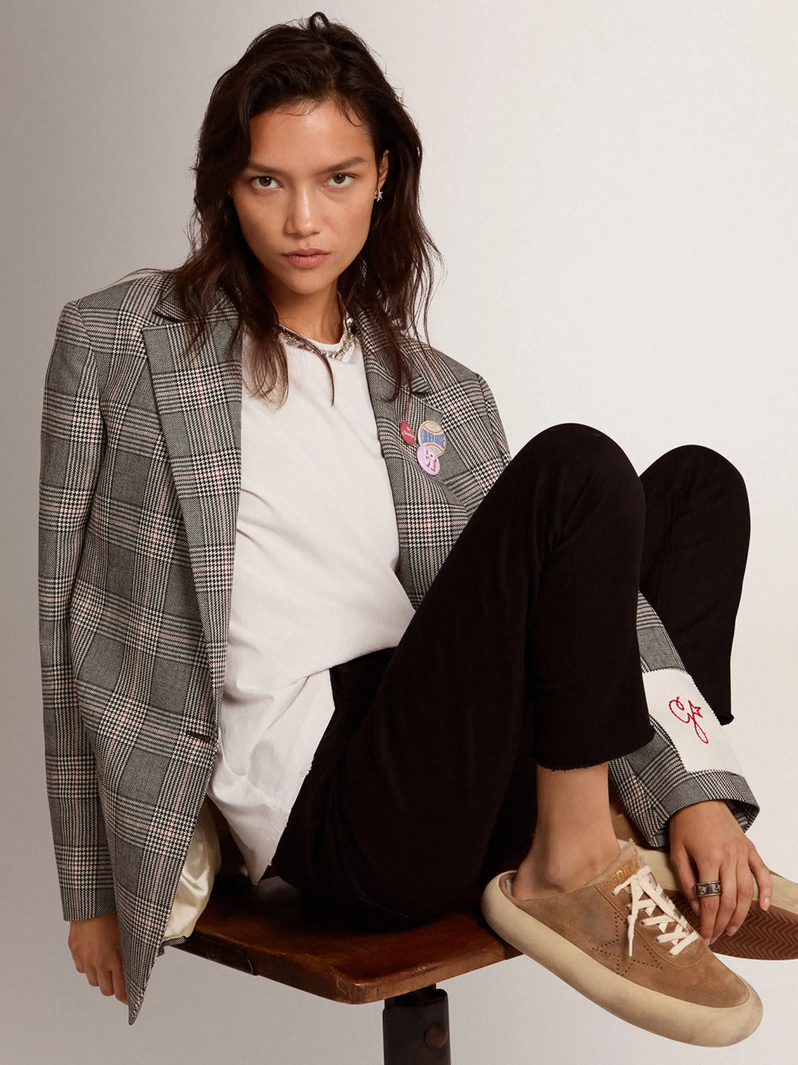 Flash Sale Golden Goose Mule Space-Star de suede na cor tabaco e forro de shearling Cabedal de suede na cor tabaco