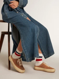 Best Sale Golden Goose Mule Space-Star feminino de suede cor tabaco com estrela perfurada Cabedal de suede na cor tabaco