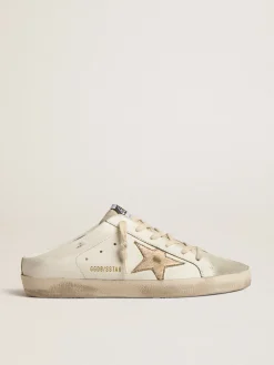 Fashion Golden Goose Mule Super-Star com estrela platinada e lingueta de suede gelo Cor: branco