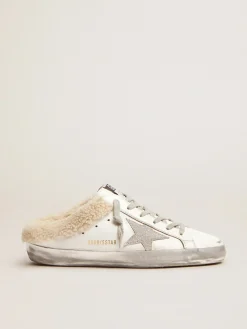 Store Golden Goose Mule Super-Star de couro branco e forro de shearling Cor: branco