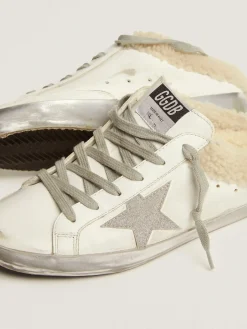 Store Golden Goose Mule Super-Star de couro branco e forro de shearling Cor: branco