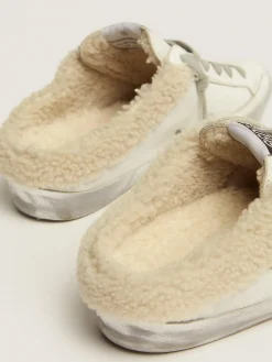 Store Golden Goose Mule Super-Star de couro branco e forro de shearling Cor: branco