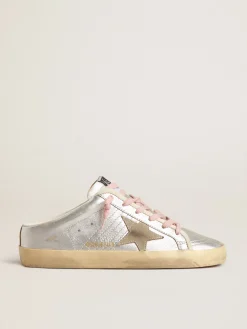 Sale Golden Goose Mule Super-Star de couro metálico prateado com estrela de suede Cabedal de couro metálico prateado
