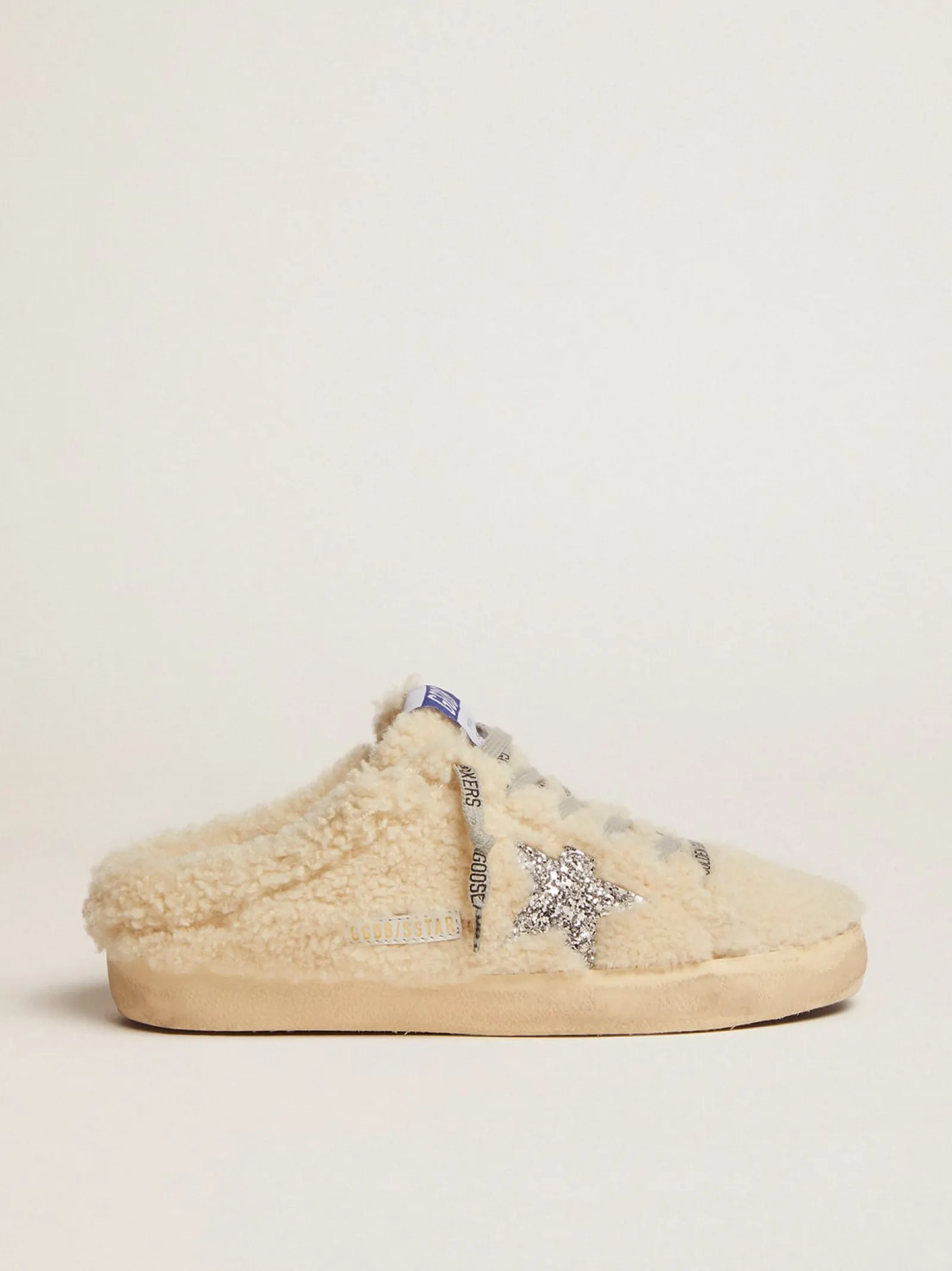Online Golden Goose Mule Super-Star feminino de shearling branco e estrela de glitter Cabedal de shearling branco natural