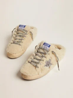 Online Golden Goose Mule Super-Star feminino de shearling branco e estrela de glitter Cabedal de shearling branco natural