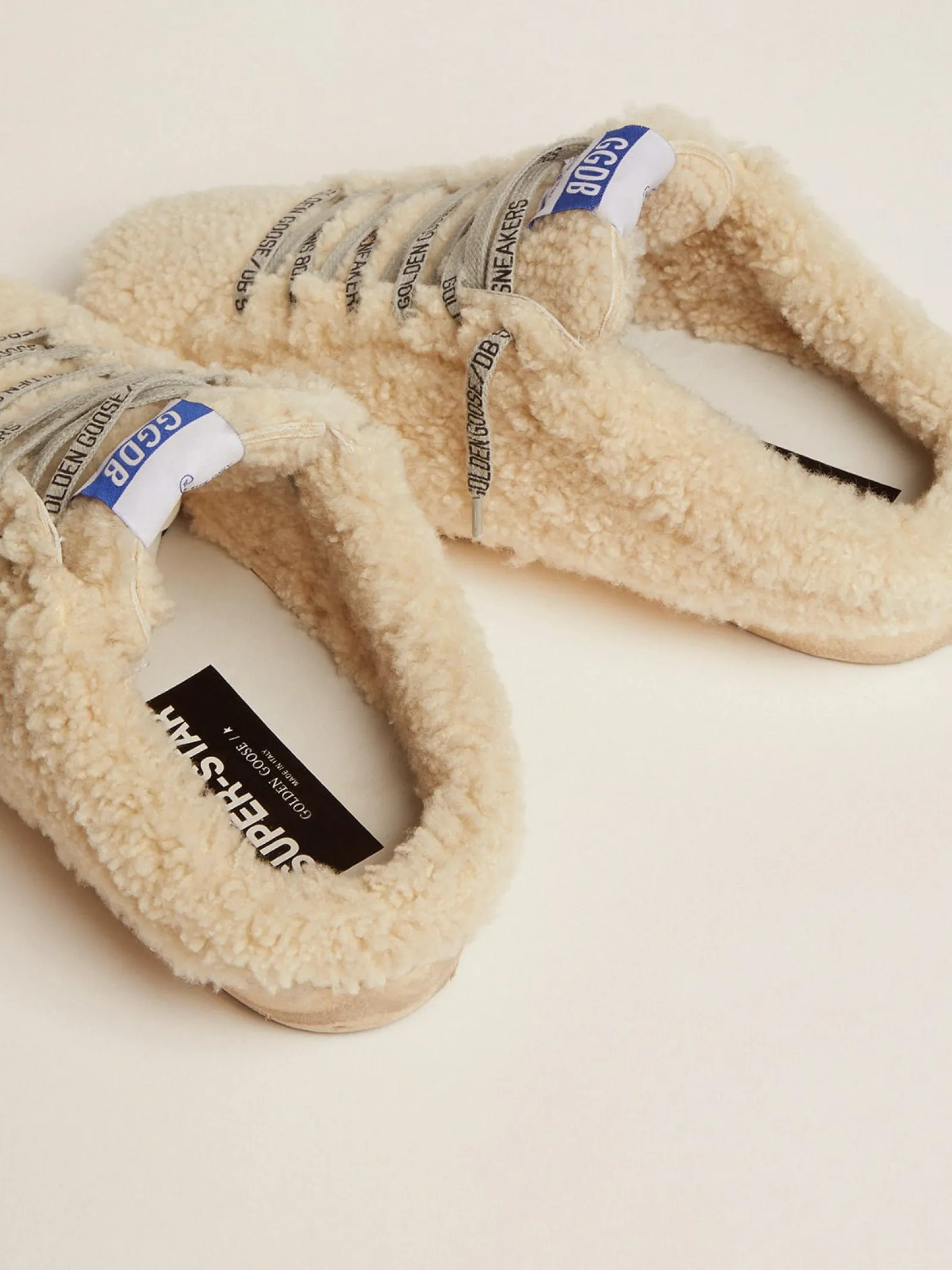 Online Golden Goose Mule Super-Star feminino de shearling branco e estrela de glitter Cabedal de shearling branco natural