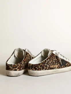 Discount Golden Goose Mule Super-Star feminino de cavalinho leopardo com estrela preta Cabedal de couro cavalinho com estampa de leopardo bege e marrom