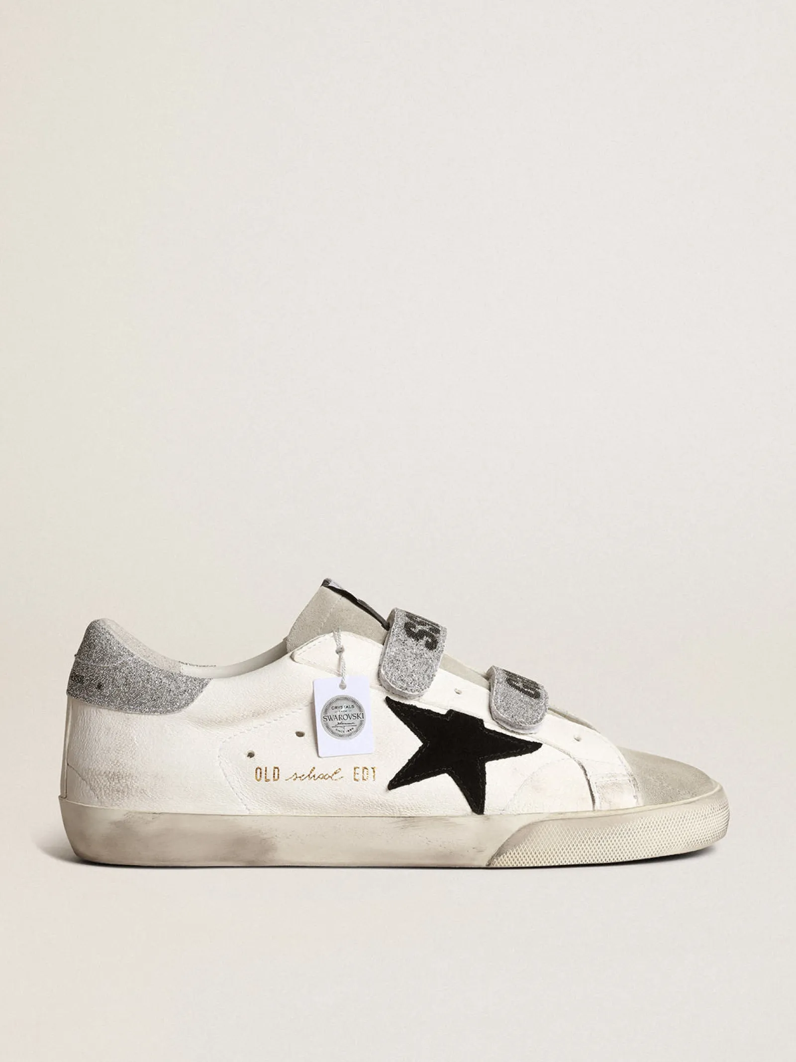 Sale Golden Goose Old School com estrela de suede e faixas de cristal Swarovski Cabedal de napa branca