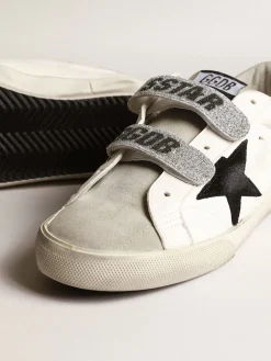 Sale Golden Goose Old School com estrela de suede e faixas de cristal Swarovski Cabedal de napa branca