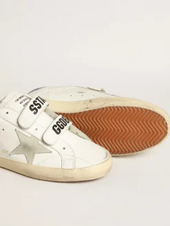 Cheap Golden Goose Old School com estrela de suede gelo e talão azul Cor: branco