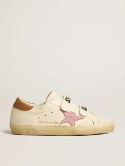 Cheap Golden Goose Old School de napa com estrela de couro rosa e forro de shearling bege Cabedal de napa branca